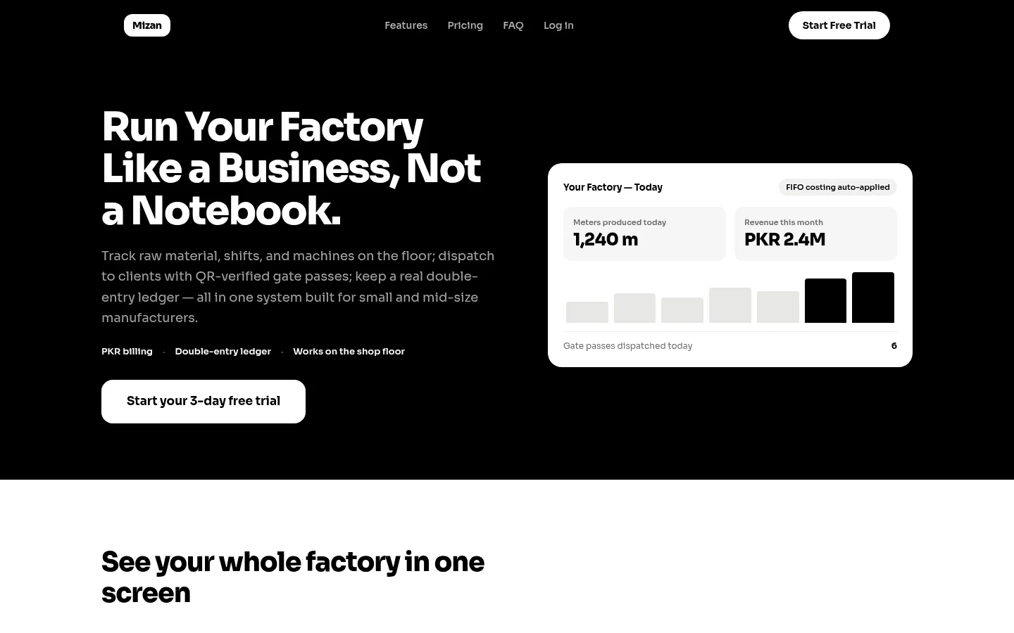 Mizan ERP: Landing page