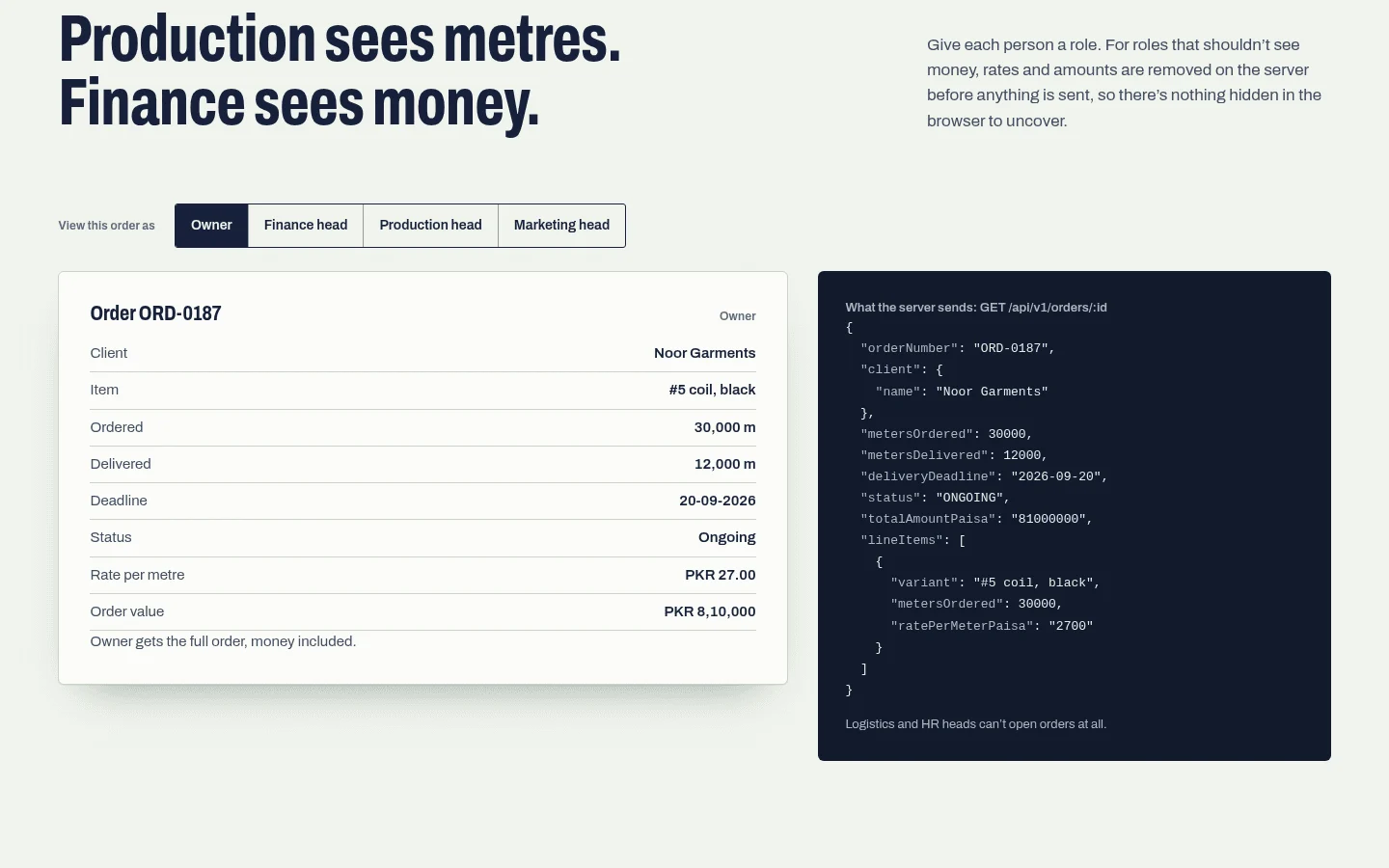 Batchbook production and finance screen: shifts, stock and the books together