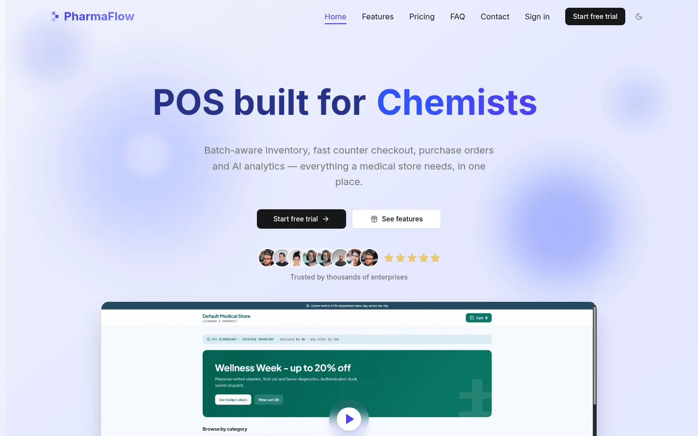 PharmaFlow: Landing page